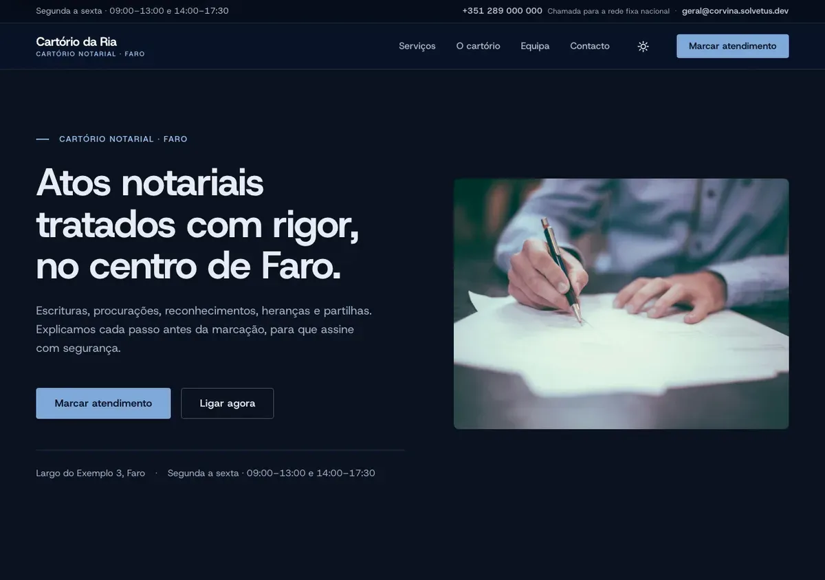 Corvina theme — home page on a desktop screen