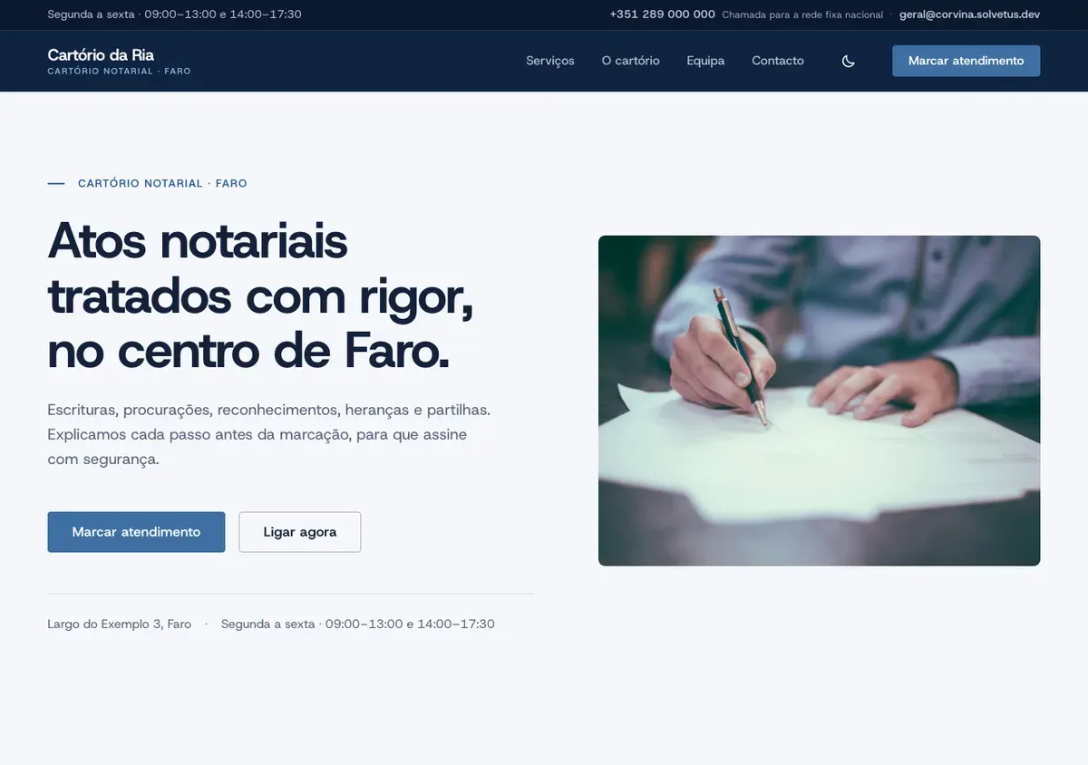 Corvina theme — home page on a desktop screen